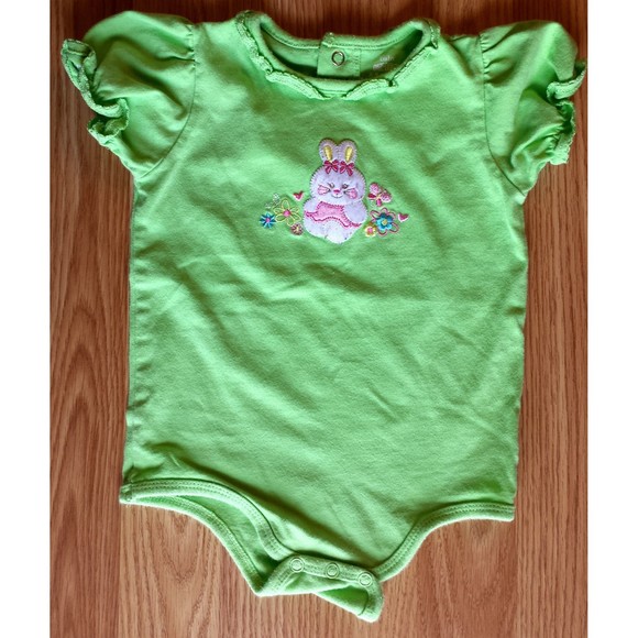 Girl's Size 6-9 M Months 3 Pc Green Okie Dokie Bunny Top, Pink Pants & Headband - Picture 3 of 7
